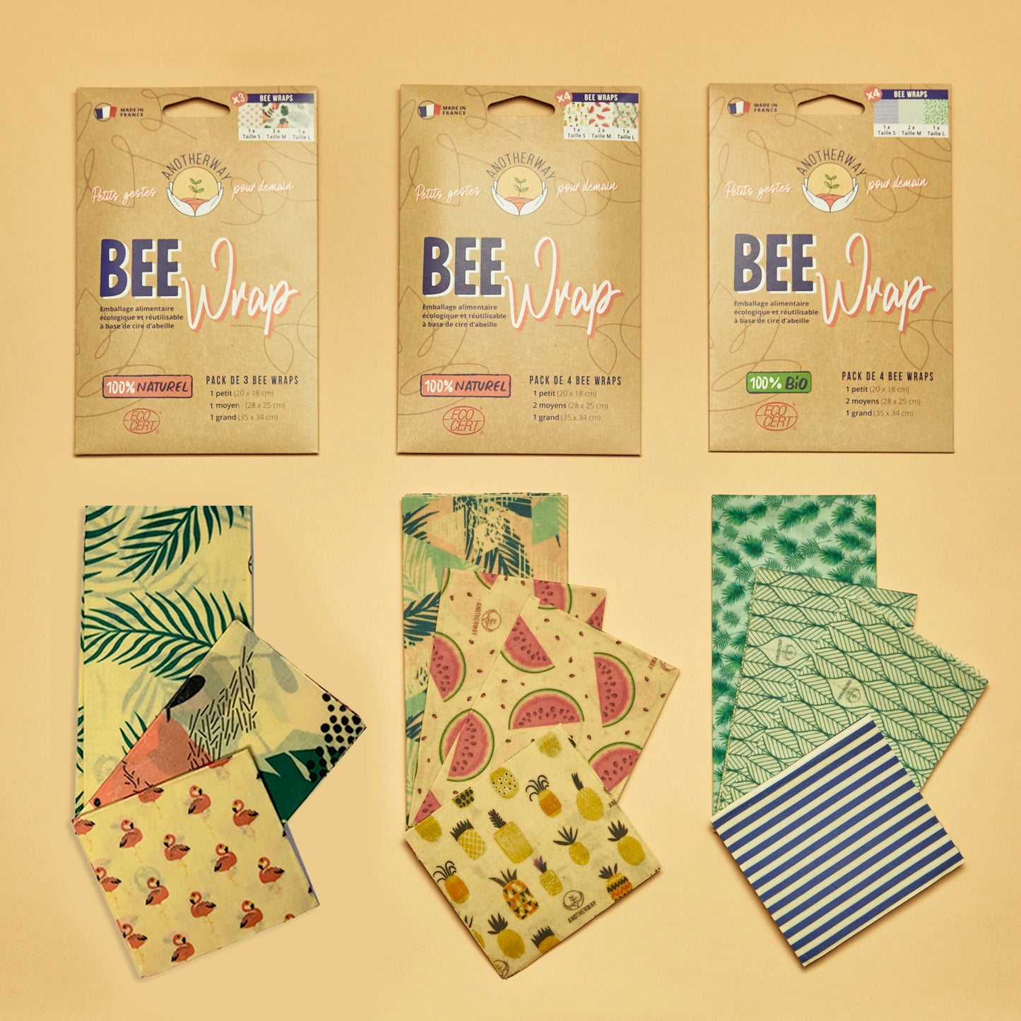 bee wrap emballage alimentaire écologique lavable film réutilisable coffret complet