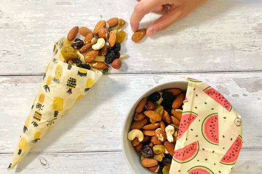 bee wrap fruit sec pastèque ananas emballage alimentaire réutilisable lavable film