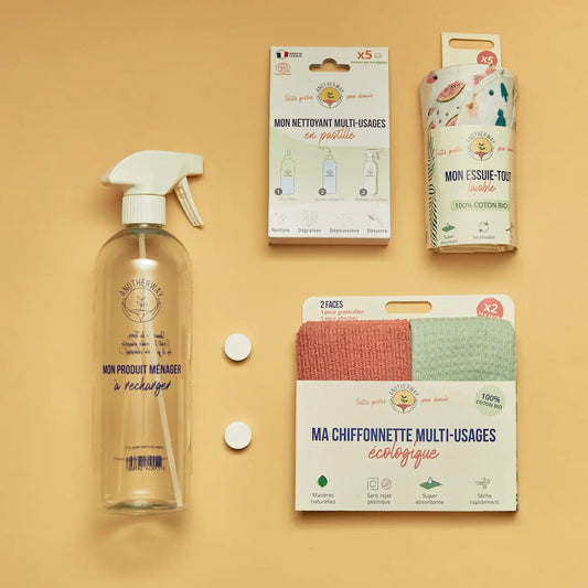 produits ménagers écologiques bouteille spray multi-usage chiffonnettes essuie-tout Anotherway